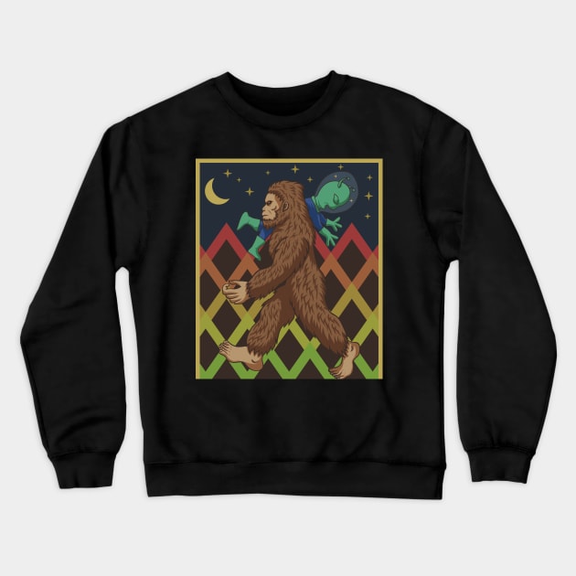 Bigfoot and Alien Crewneck Sweatshirt by Mako Design 